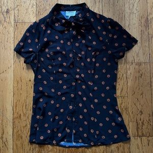 Unique Vintage - Black Jack-o-lantern - Bow Blouse